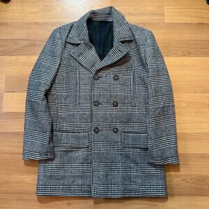 Men's Lauren Ralph Lauren Double Breasted White Black Wool Pea Coat Jacket Sz L